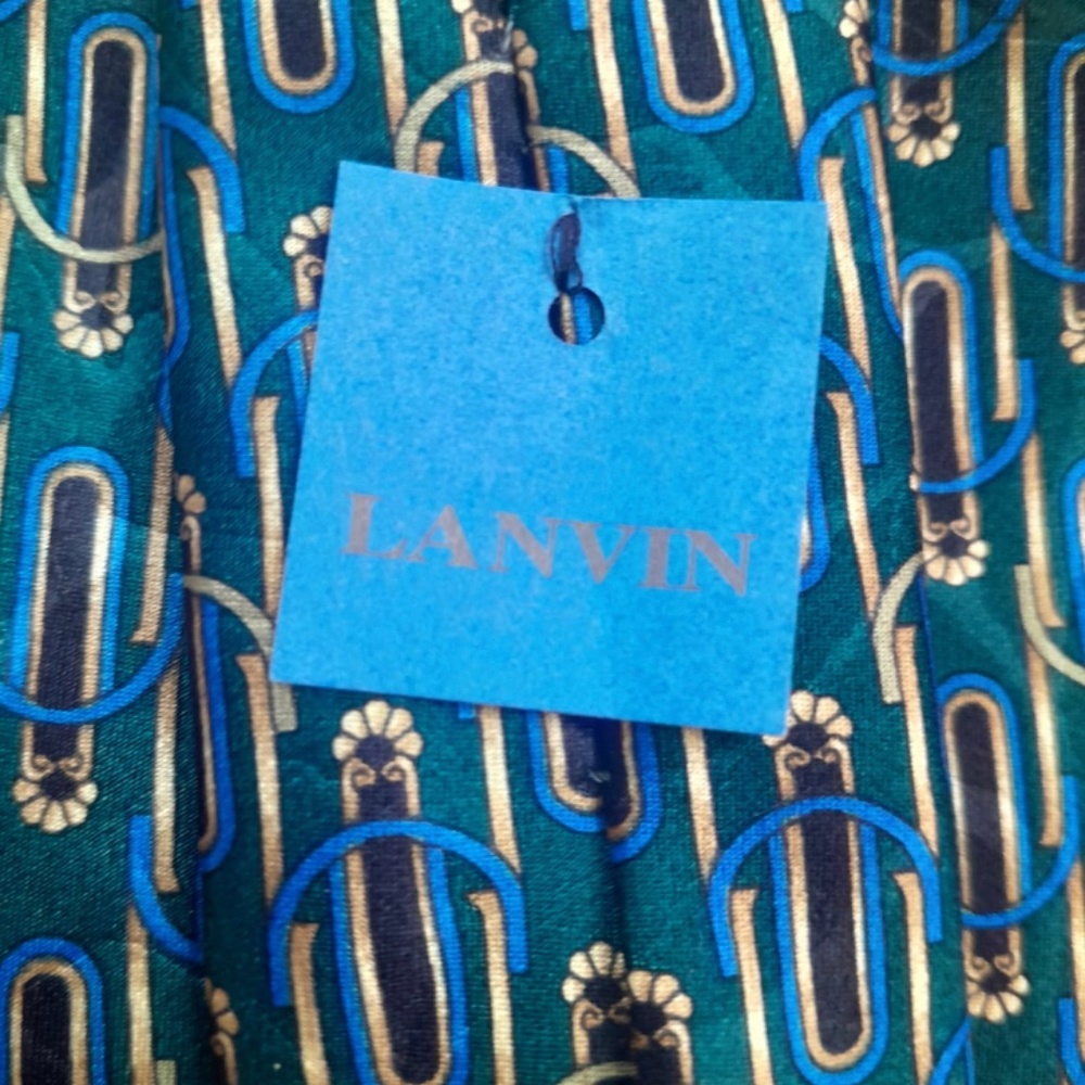 NWT Lanvin Paris Blue Green Yellow Geometric Tie